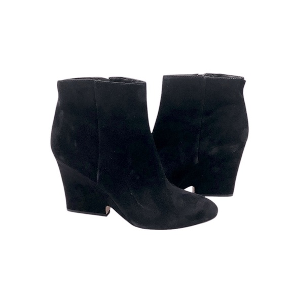 Sam Edelman black Wilson Boot Size 8.5 Wedge Heel Black Suede Bootie Almond Toe - Picture 5 of 11
